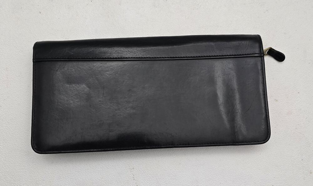 Vintage Coach Black Leather Travel Organizer Document Holder Zip Around